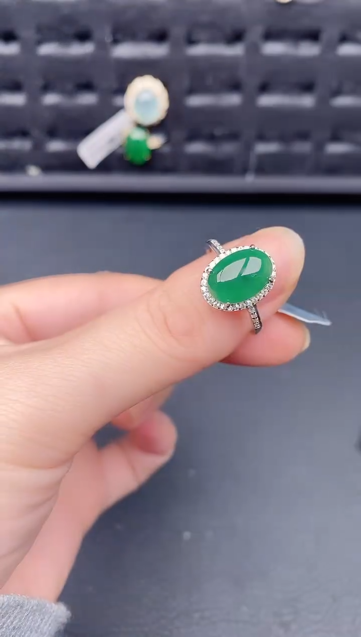 银S925镶嵌戒指翡翠天然a货翡翠260