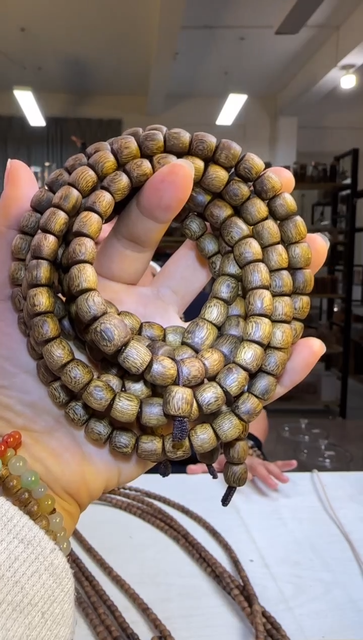 沉香手串99沉窖藏款海南吊罗山直纹鼓珠8mm108颗31g+多样性发1