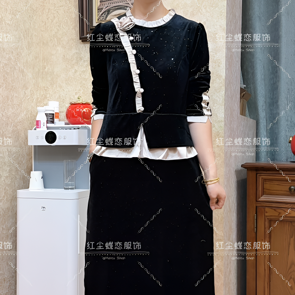 春秋新款女装阔太太洋气高贵连衣裙假两件气质名媛高端裙子