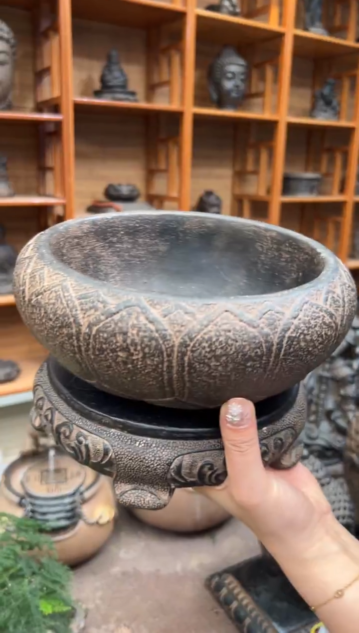 陶土莲花钵+素面万寿小底座