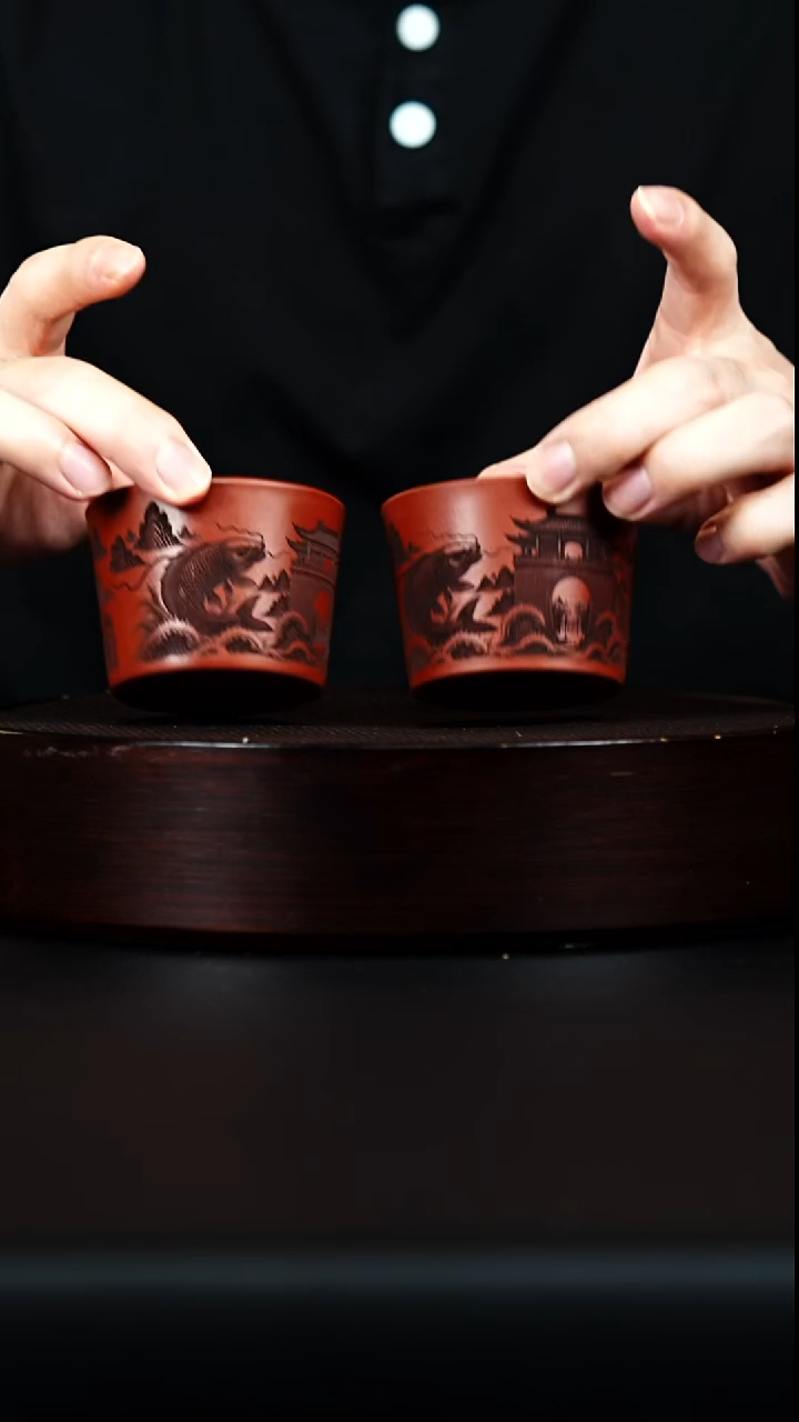 茶壶紫砂宜兴紫砂主人杯 大红袍 一对