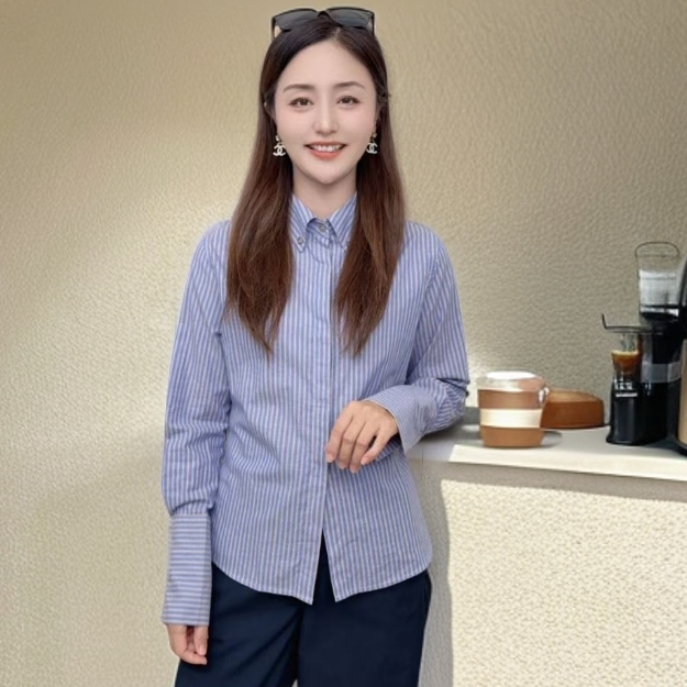 711显瘦长袖条纹衬衫设计感高级时尚小众