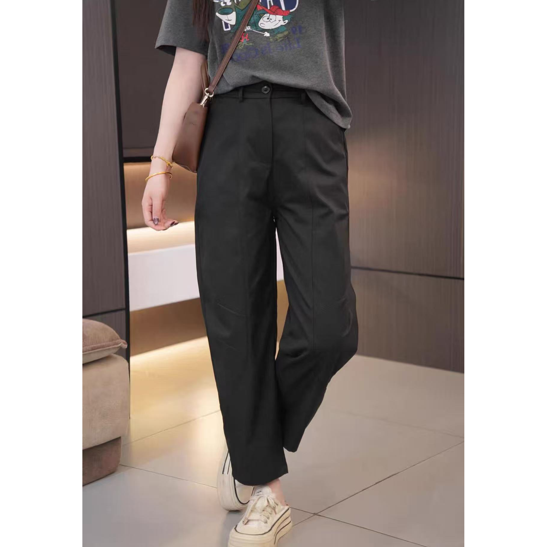 8479-美式褶皱（黑色）西装弯刀裤