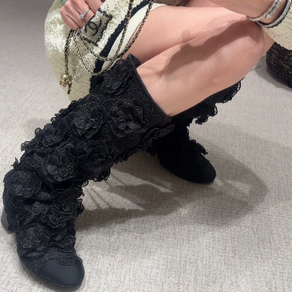99新 Chanel/香奈儿 Chanel香奈儿24S山茶花长筒靴36码盒子