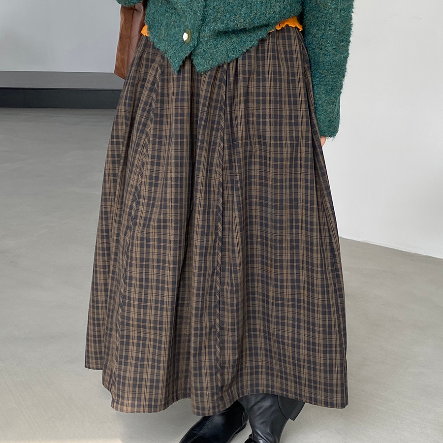日系复古格纹内里加绒加厚半身裙女冬季高腰显瘦A字伞裙