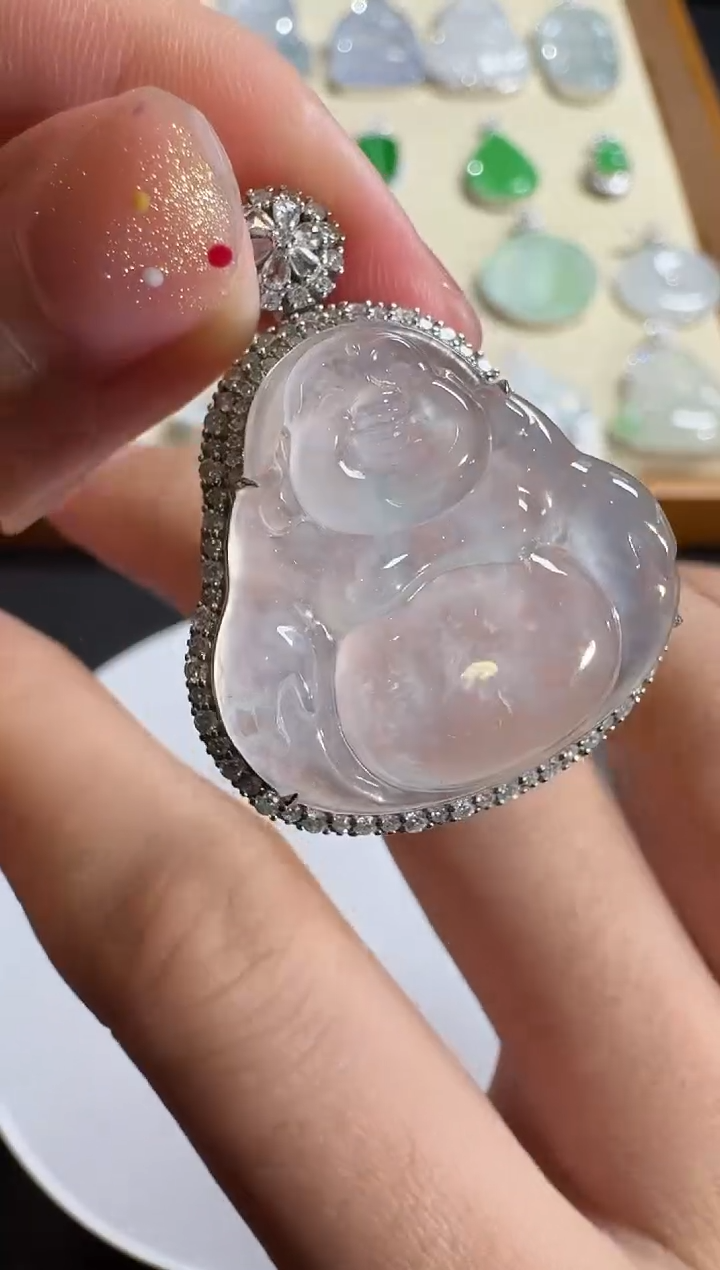 【闪购商品】翡翠吊坠(不含链)18K金镶嵌【源头工厂】钻石镶嵌