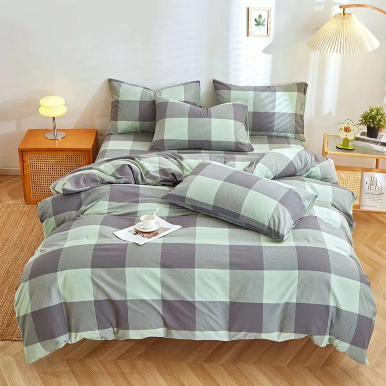 【MJMS原装正品】全棉色织水洗棉轻奢四件套——千寻绿灰