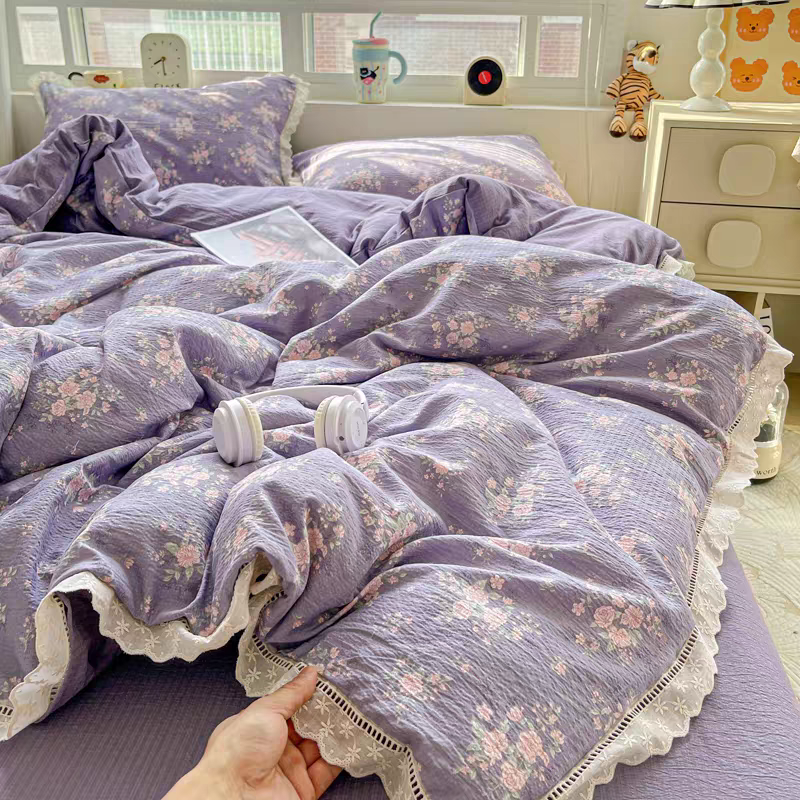 5四季款韩式碎花工艺花边被套床单