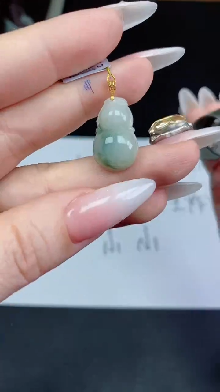 【闪购商品】翡翠挂件18K金镶嵌葫芦多人@@CMT1713-2