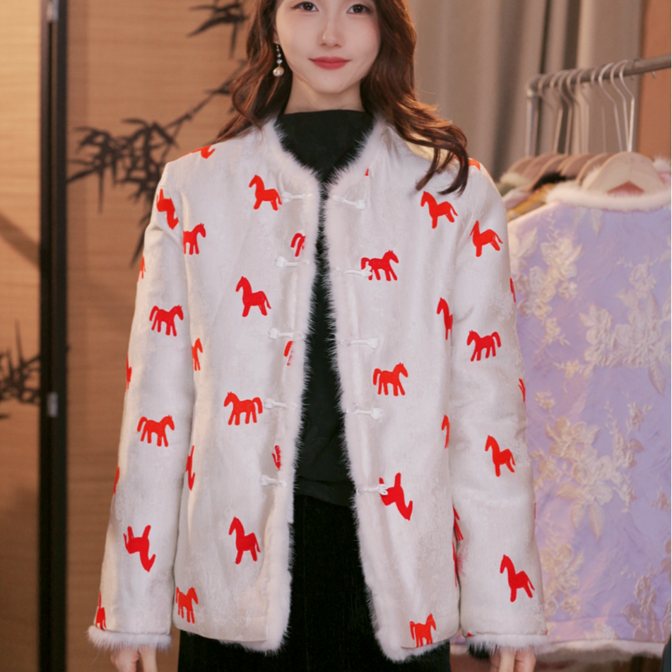 Z30.[红色小马]秋冬新款双面水貂新唐式国风保暖外套