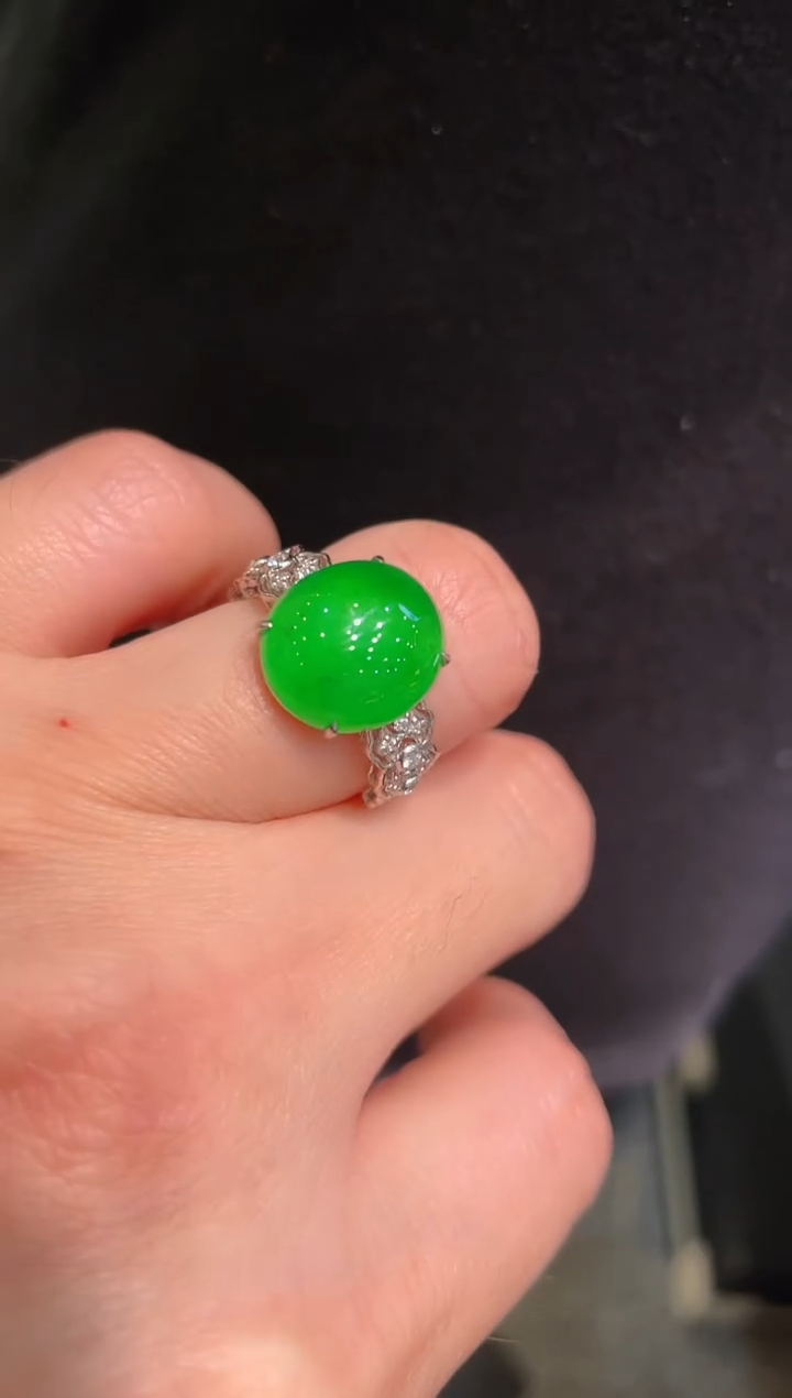 【闪购商品】翡翠颈饰18K金镶嵌A25戒指天然A货翡翠