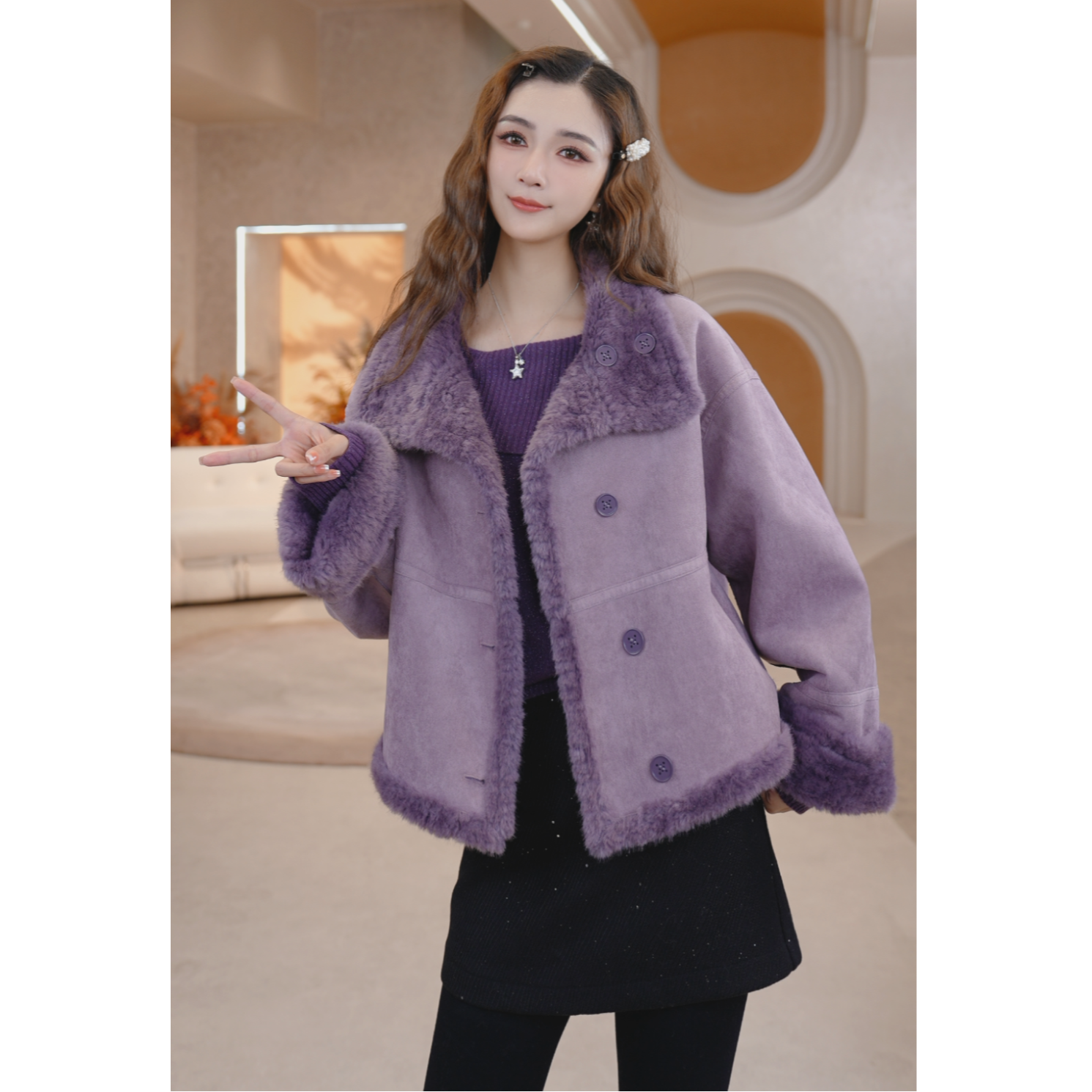 COCO BECCI【暗香浮动】双面穿毛绒氛围感时尚保暖外套CFLJD200278