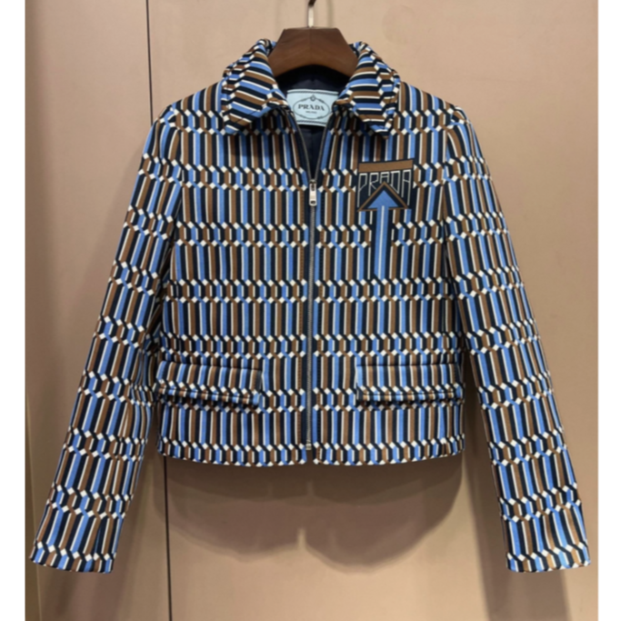 未使用 Prada/普拉达 汤/P245723930/蓝棕色字母logo拉链外套 36