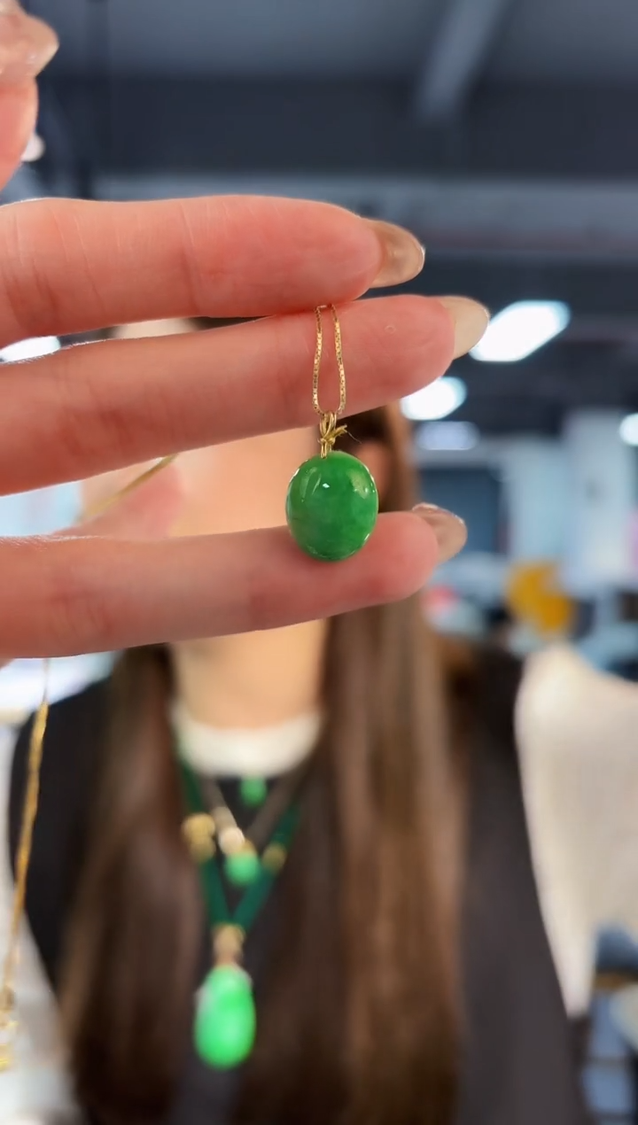 【闪购商品】翡翠吊坠(不含链)18K金镶嵌缅料A货/支持复检/一件