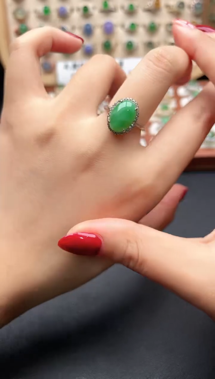 银S925镶嵌戒指翡翠一物一证一礼盒