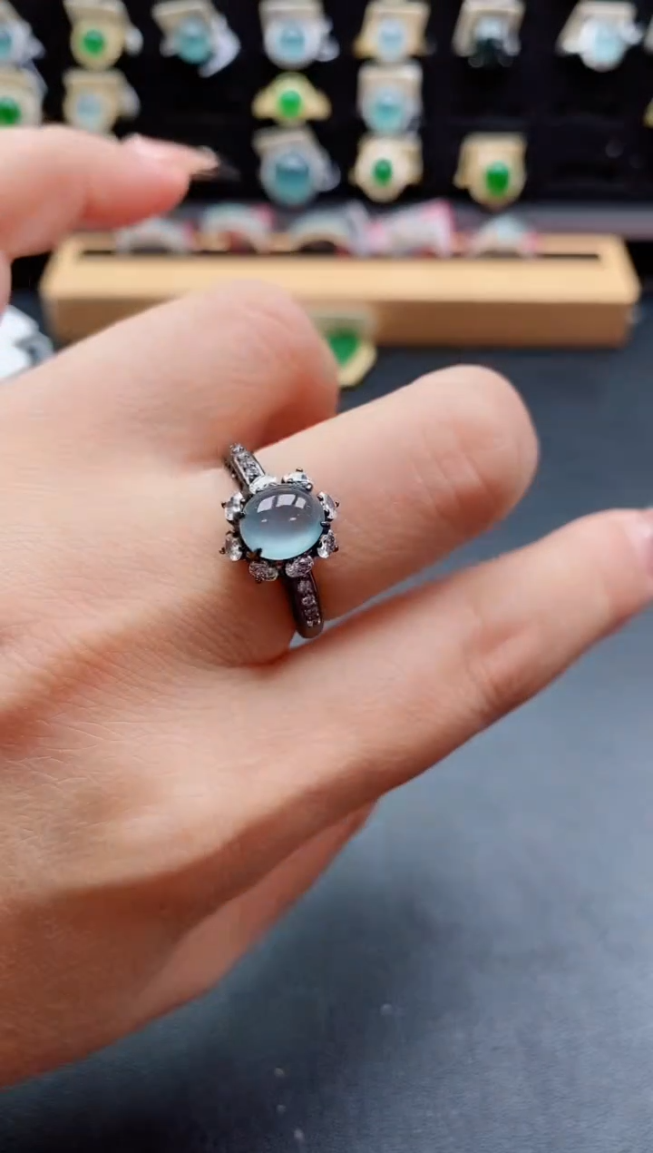 银S925镶嵌戒指翡翠1