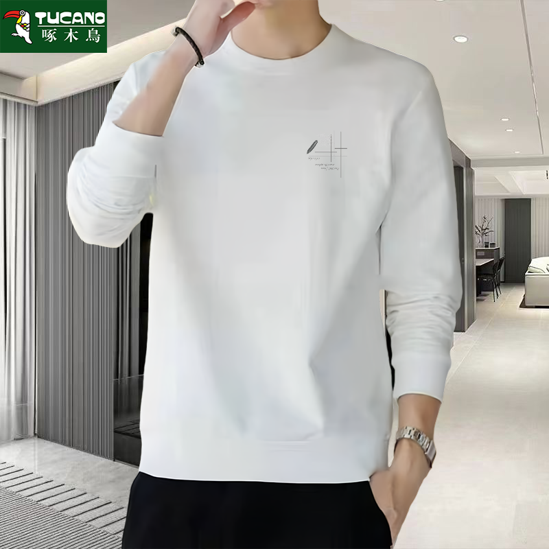 重磅圆领卫衣男女秋冬情侣简约时尚白色百搭运动休闲青年套头上衣