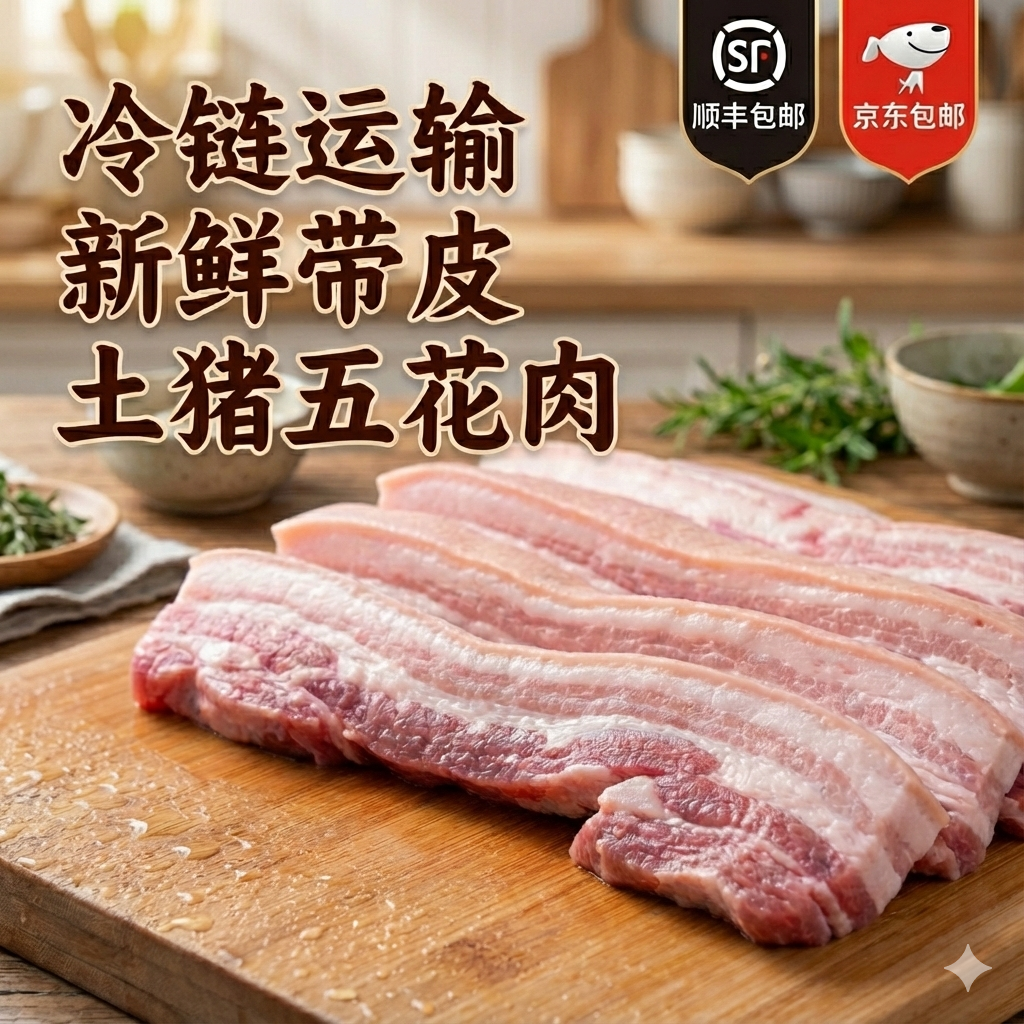 H【买六送四】到手10斤 带皮五花肉 农家放养土猪京东顺丰发货