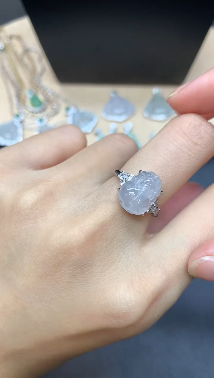 【闪购商品】翡翠戒指银S925镶嵌貔貅【多样性发其一】