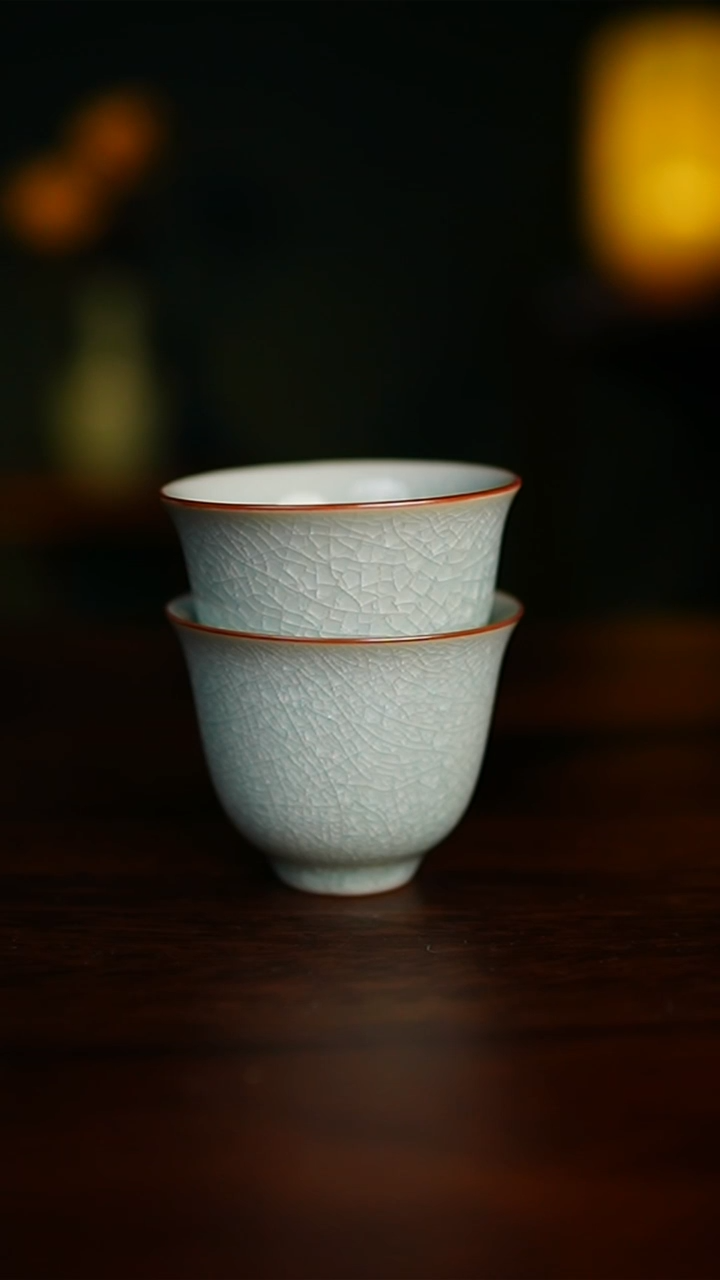 【闪购商品】冰花釉 玉兰杯 圈足烧 2只装