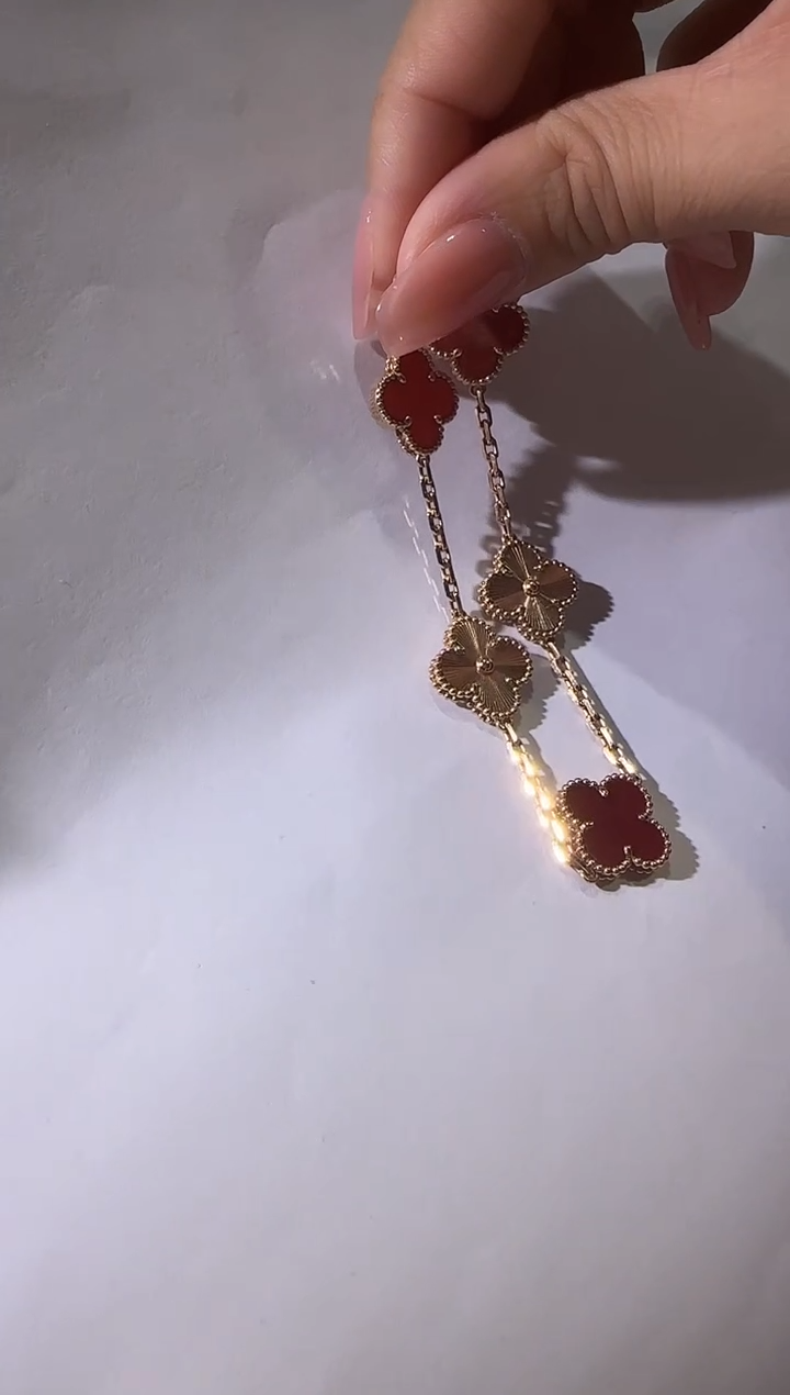 玛瑙/玉髓手链18K金镶嵌实心金18k红花镭射手链（14.5克以上