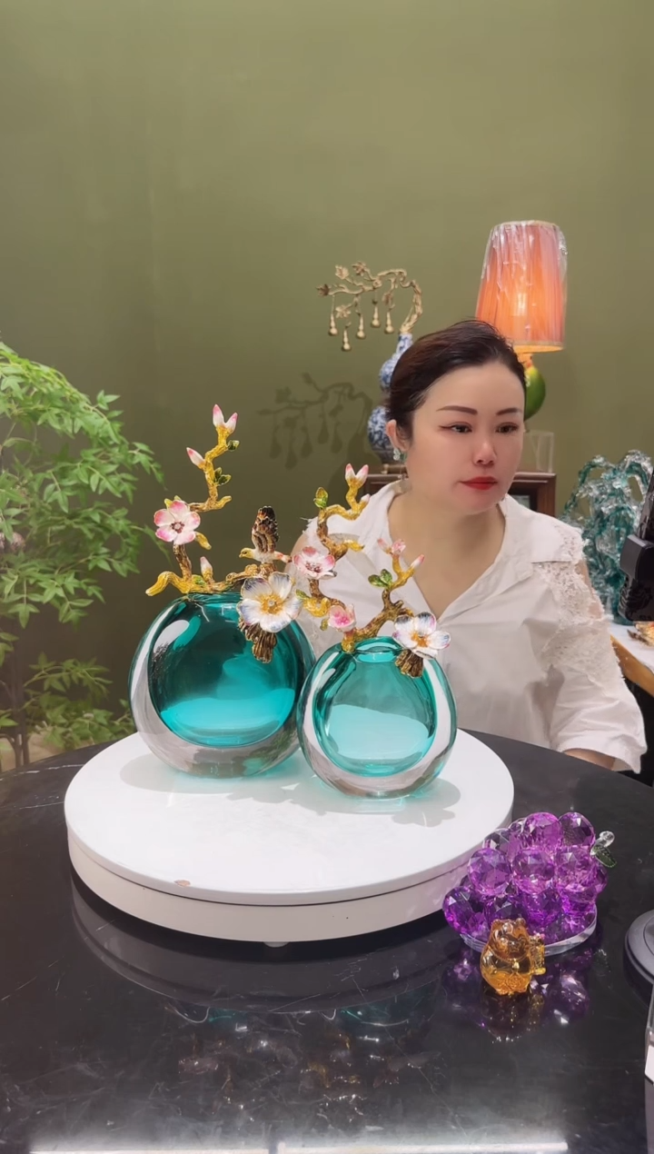 琉璃手工琉璃加珐琅彩天竺葵家居摆件