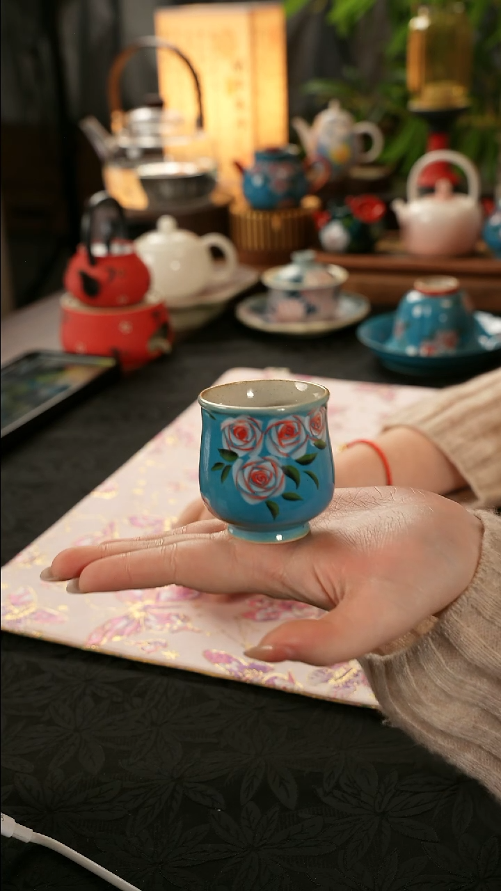 陶瓷茶具亮面玫瑰布袋杯*