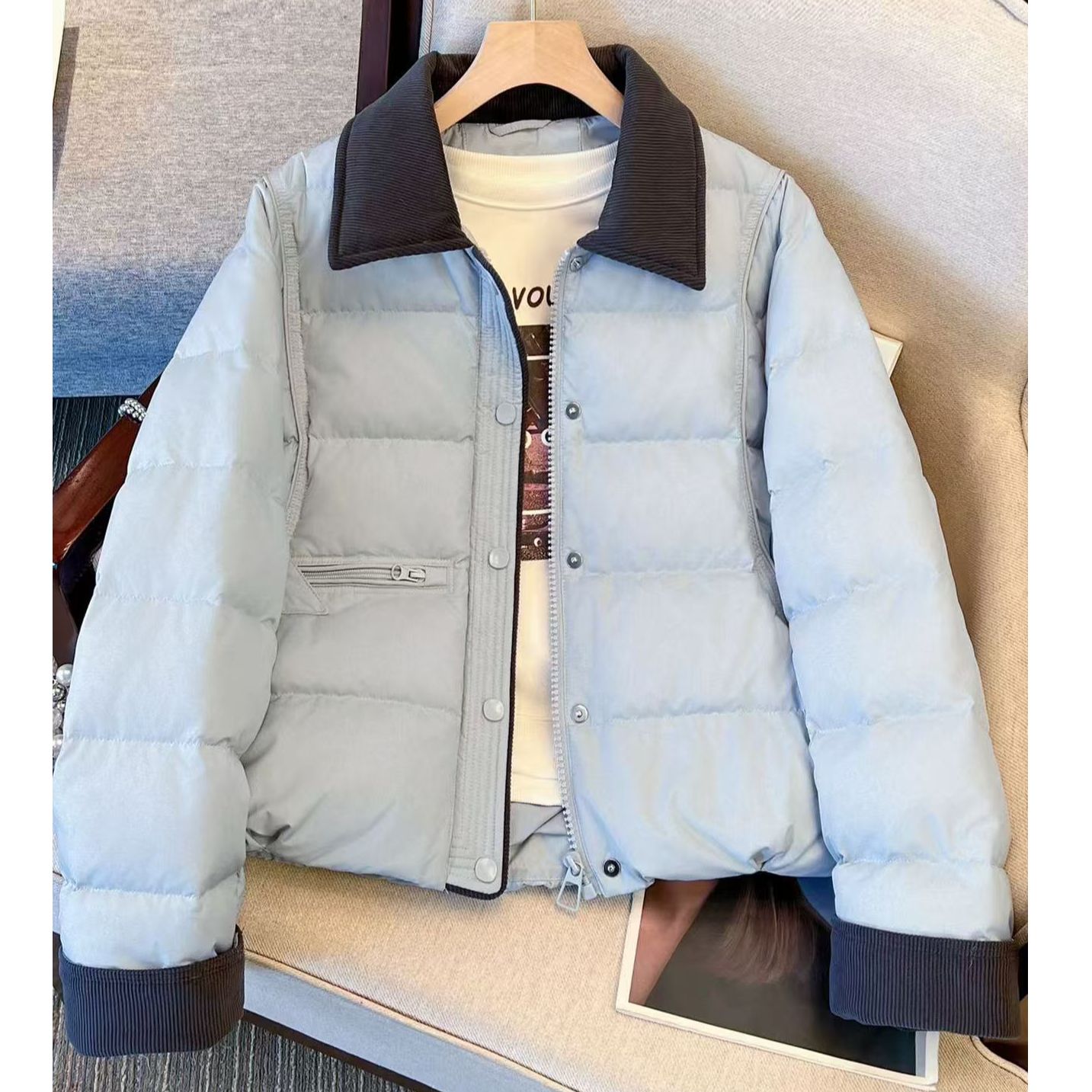 1109#【长53】2025新款百搭时尚加厚保暖翻领棉服外套