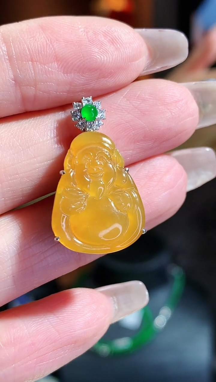 【闪购商品】翡翠吊坠(不含链)18K金镶嵌佛公吊坠