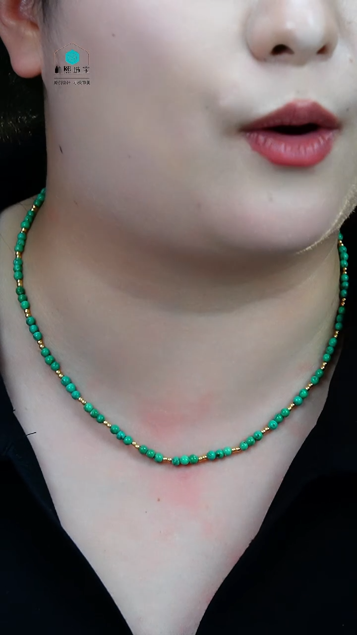 绿松石银S925镶嵌项链发货一件