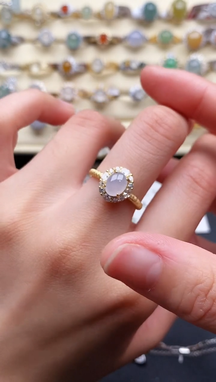 翡翠戒指银S925镶嵌666666+5