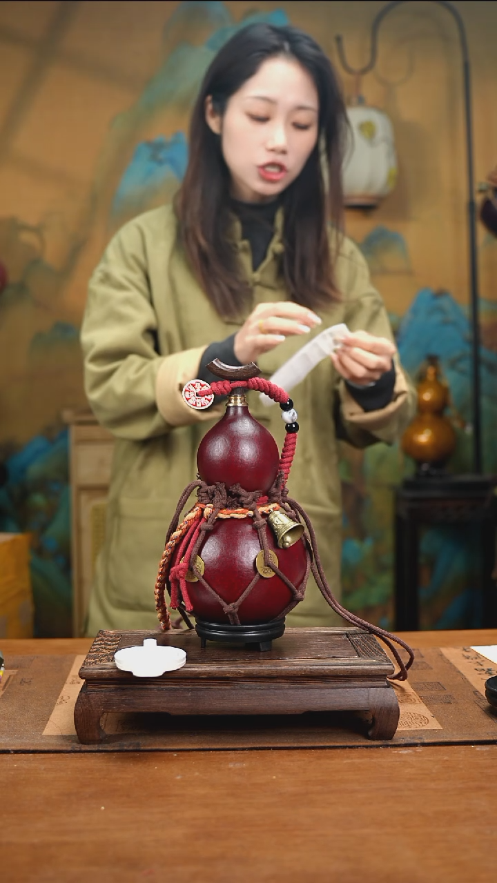 YQ079复古网兜款天然酒葫芦（一物一拍）