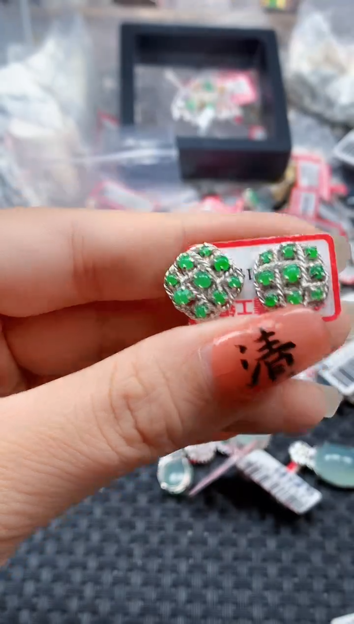 银S925镶嵌戒指翡翠天然A货缅甸翡翠