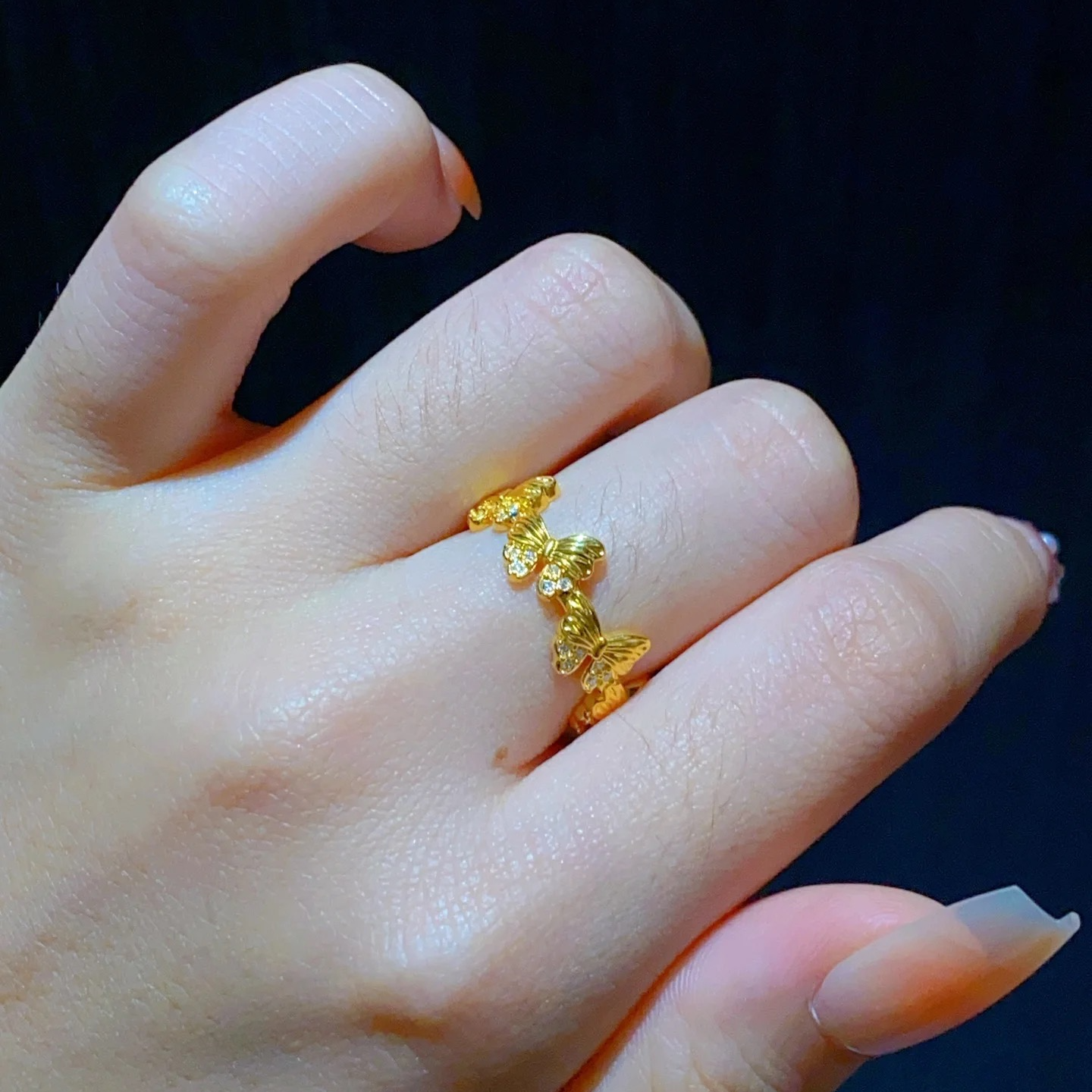 尚金/足金999/5D满圈小歪蝶蝴蝶戒指/推荐拍大一码/面宽8mm