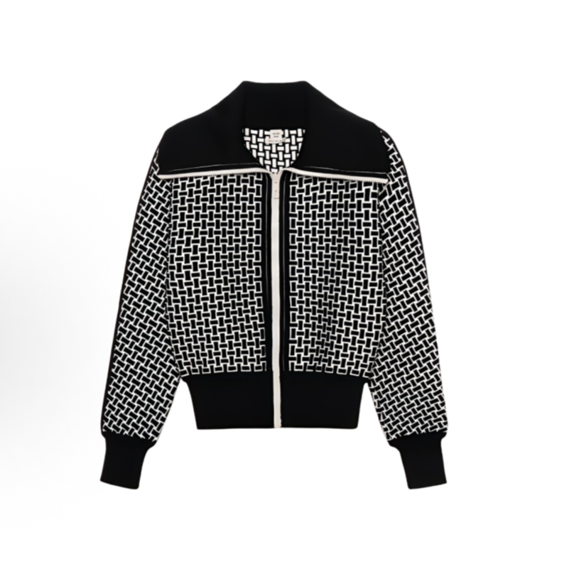 未使用 Hermes/爱马仕 汤/P245826086/黑白拉链羊毛开衫 40