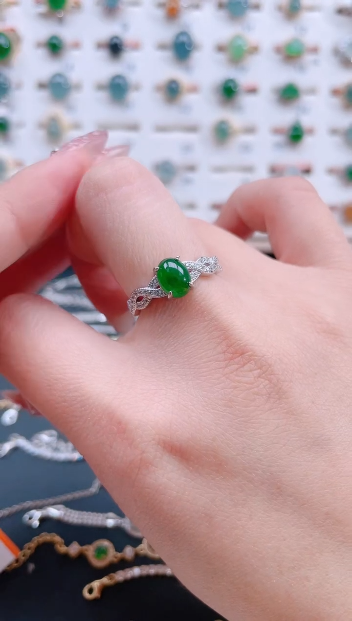 银S925镶嵌戒指翡翠⁰****₃天然翡翠