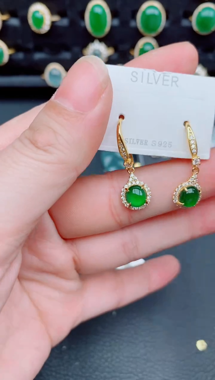 【闪购商品】翡翠耳饰银S925镶嵌天然a货翡翠463