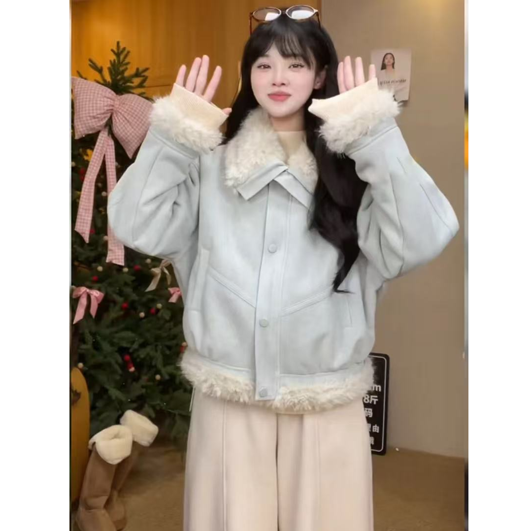 韩版洋气羊羔毛短外套女冬季新款气质巨好看上衣669