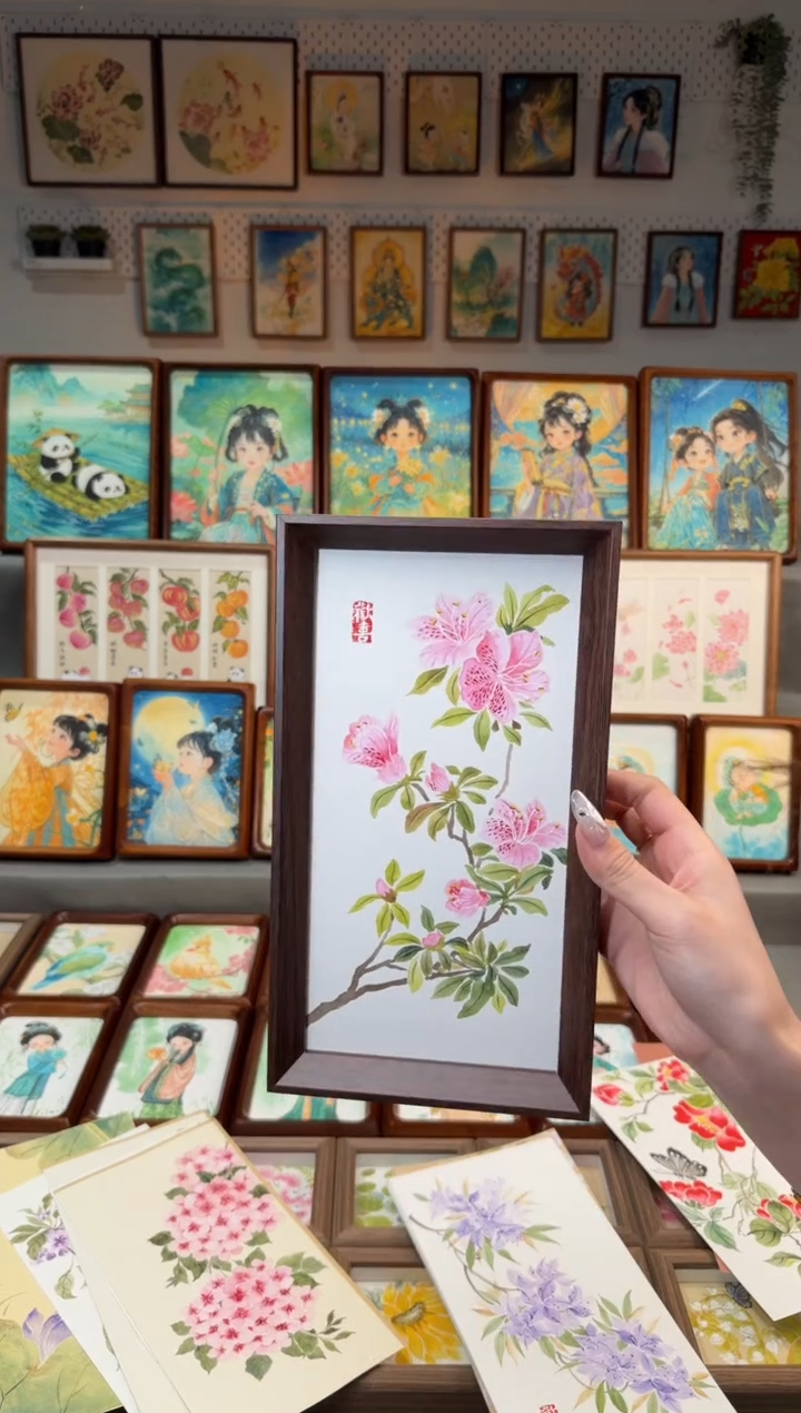 国画粉杜鹃 手绘国画27