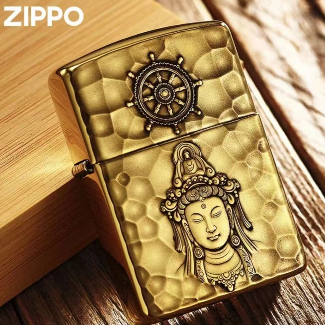 zippo打火机 【观心落叶】纯铜盔甲机 浮雕工艺套装碗 送礼好物DYJ1