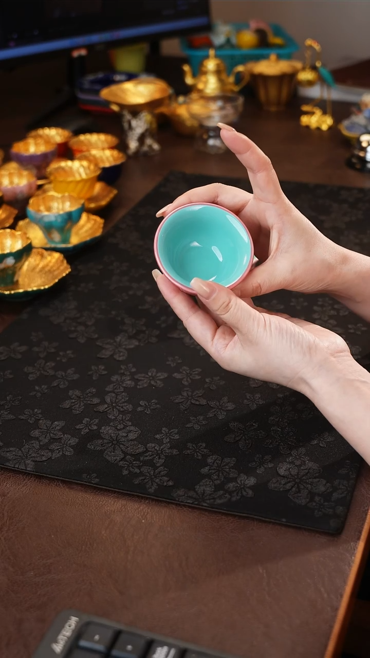 茶杯紫砂【宜景窑系列】冰梅粉吉祥八宝