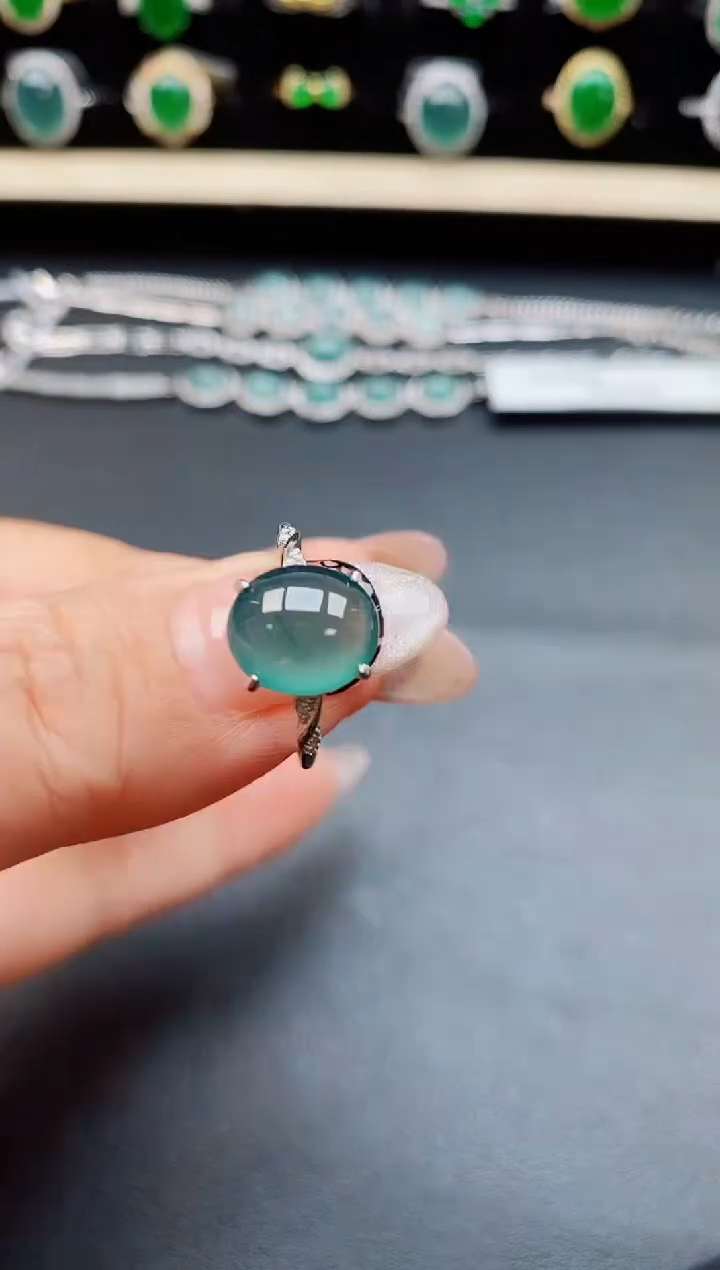 翡翠戒指银S925镶嵌50805