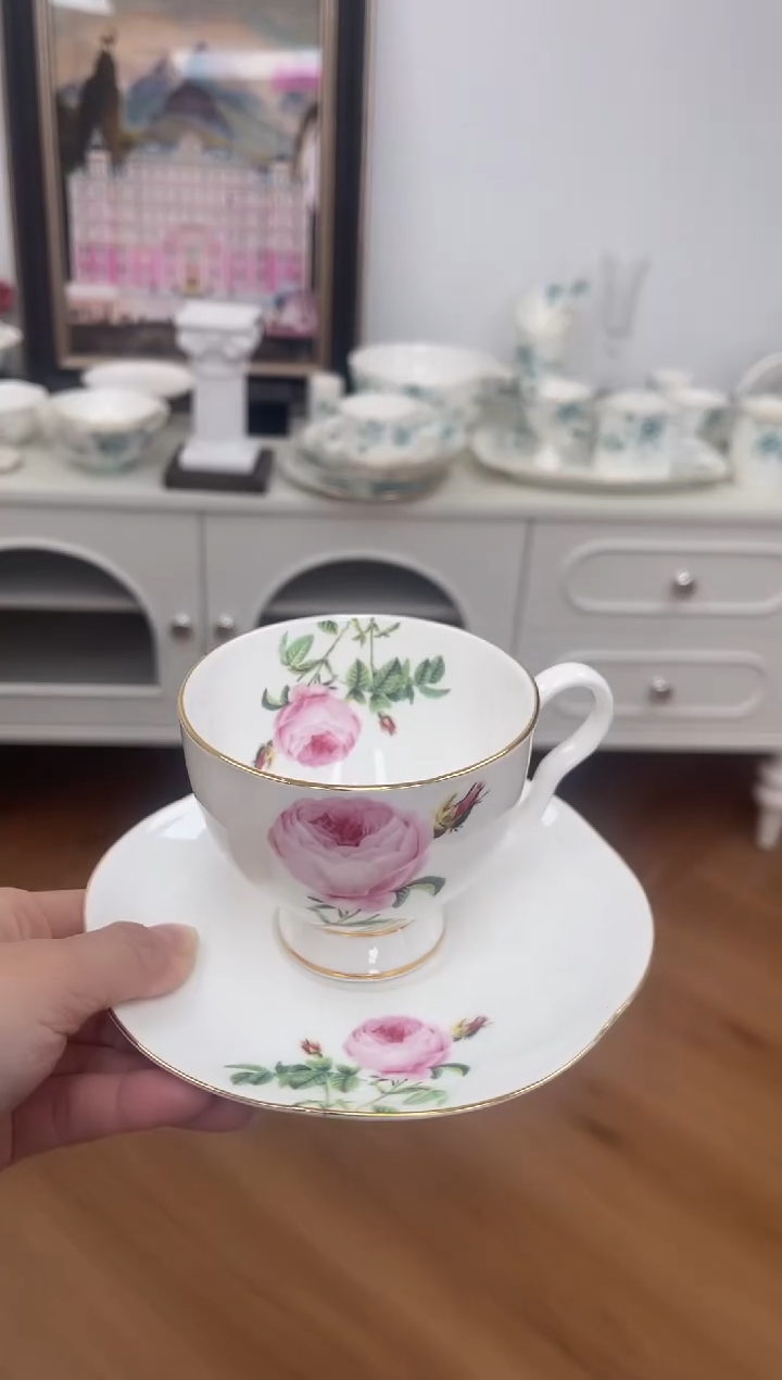 杯玫瑰高骨骨瓷咖啡杯