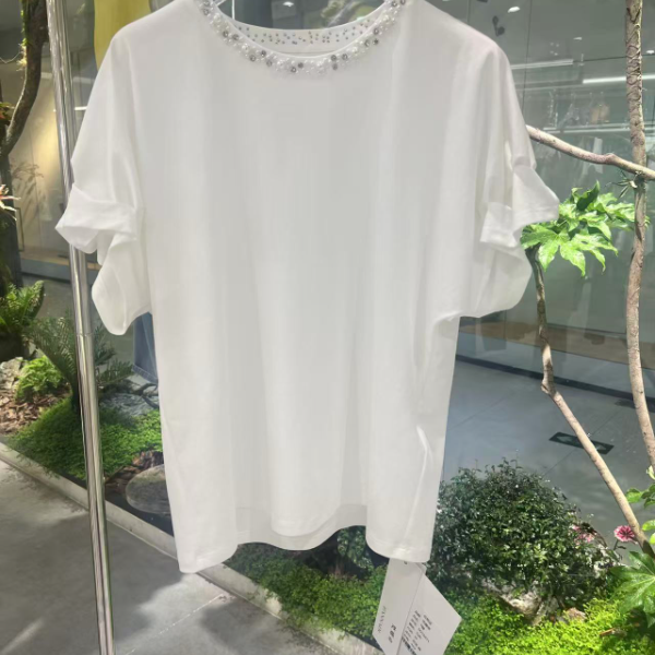 FANNADI【上衣】夏季气质时尚串珠领T恤 SO 16971