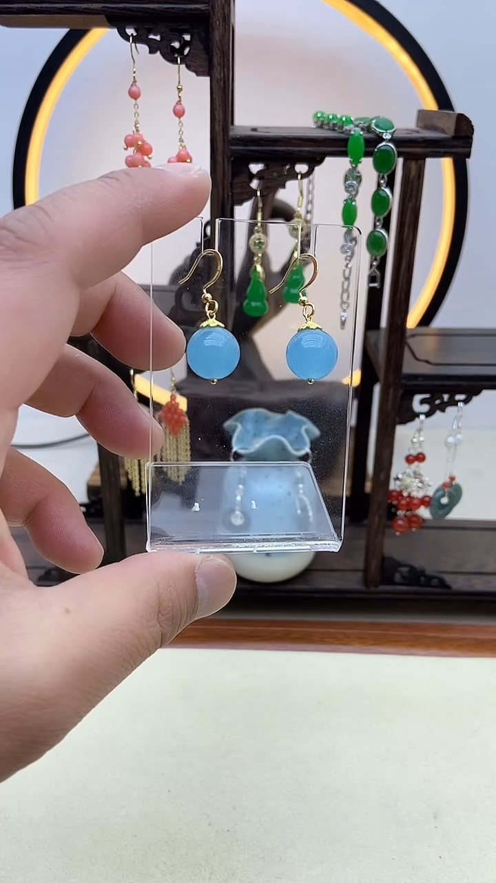 【闪购商品】海蓝宝石耳坠14K金镶嵌72号