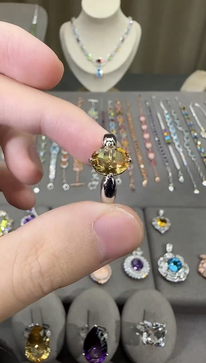 银S925镶嵌戒指黄晶10*8mm戒指简约款