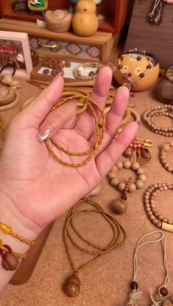 桃核竹节双圈黄跑环手链备注手围