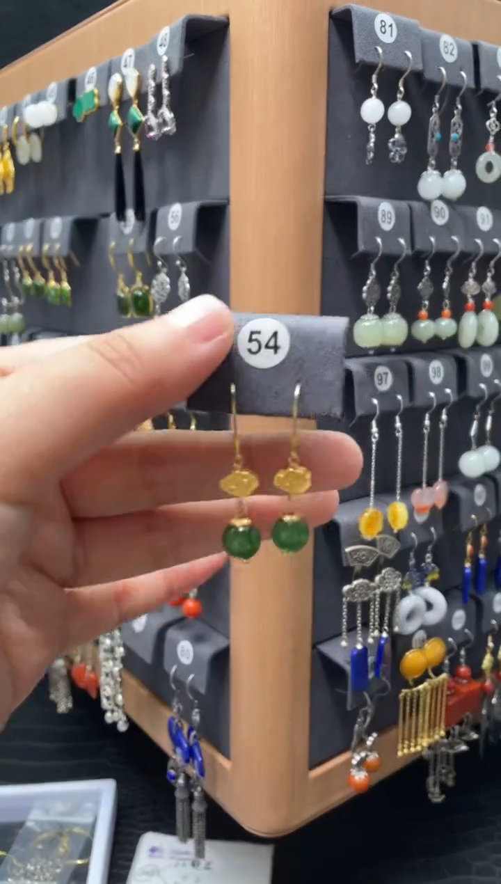 【闪购商品】和田玉耳饰银S925镶嵌0054