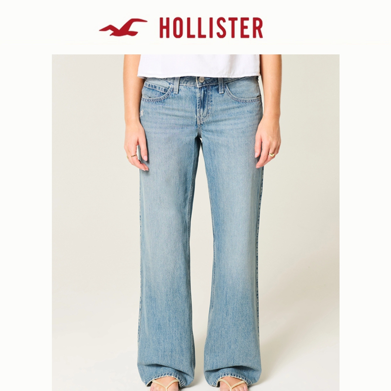 Hollister25秋冬新款baggy美式宽松水洗低腰牛仔裤女装355-5634