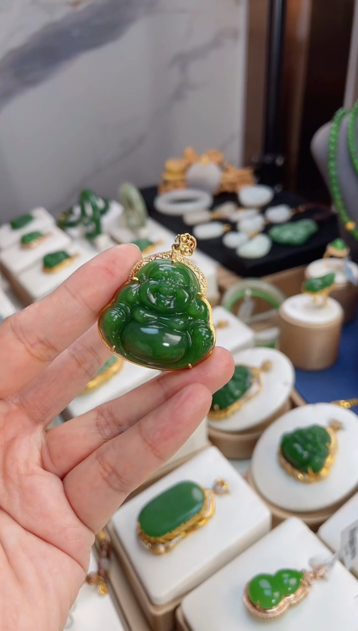 【闪购商品】和田玉吊坠18K金镶嵌佛公